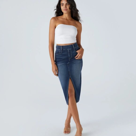 HALARA Magic Denim High Waist Midi Jeans Skirt Size Small & XL NWOT - Picture 4 of 13